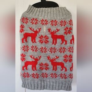 Silver Pooch Large Dog Reindeer Christmas Sherpa Lined Sweater sz Small‎ NWT